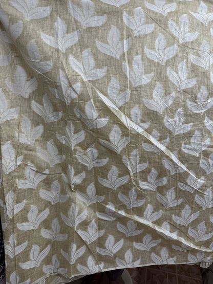 Pure Chanderi Brocade Beige Leaf Fabric