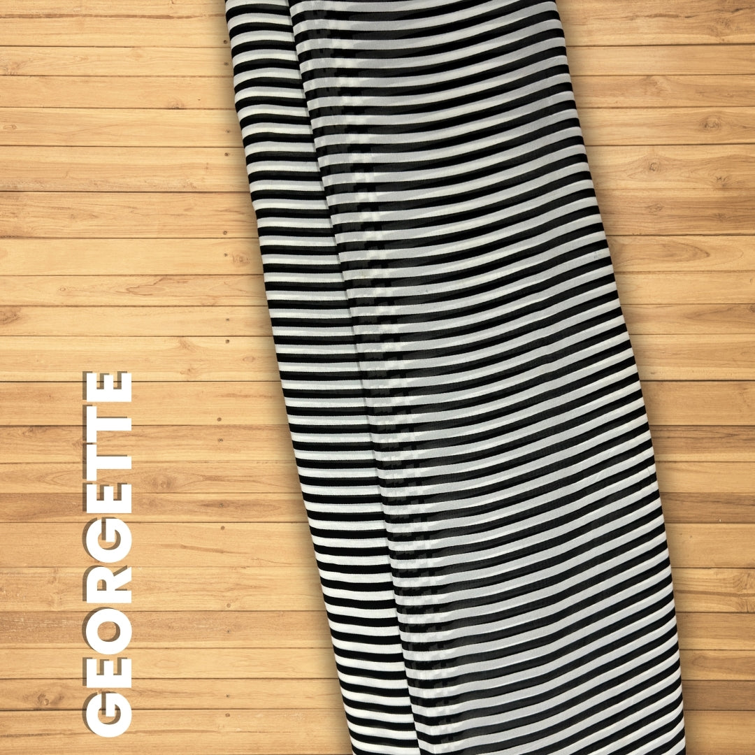 Buy Georgette Stripe Monochrome Fabric