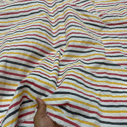Premium Seersucker Lurex Coloured Stripes Printed Fabric