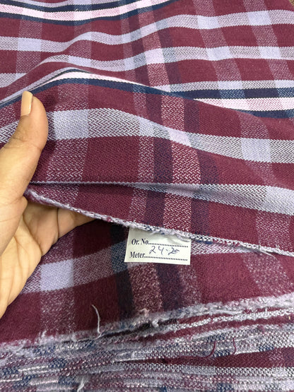 Buy Cotton Woollen Twill Purple Broad Check Fabric