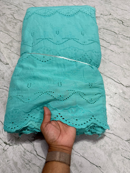 Buy Cotton Hakoba Tiffany Blue Wave Cutwork Embroidery