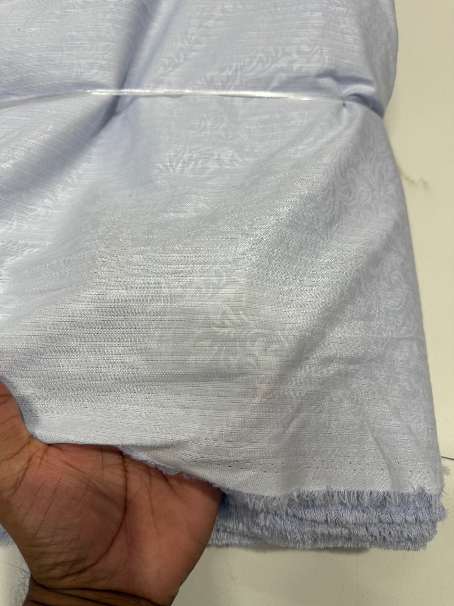Buy Shirting Poplin Baby Blue Self Dobby Scroll Fabric
