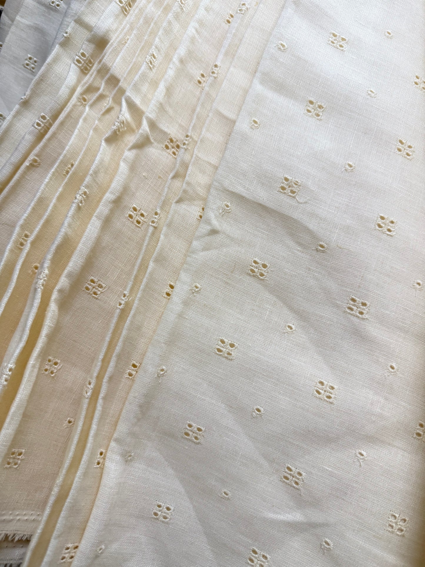 Buy Linen Ivory Hakoba Square Work Embroidery Fabric