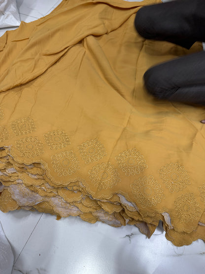 Buy Crepe Silk Mustard Border Embroidery Fabric