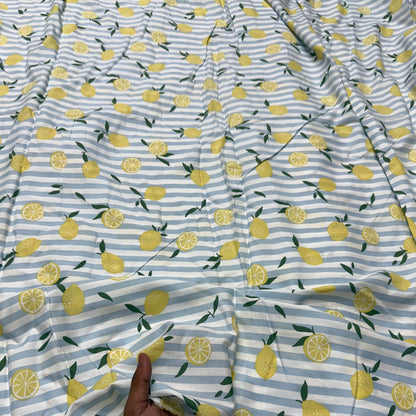 Buy Cotton Viscose Stripe Lemon Printed Fabric