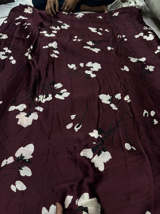 Buy Natural Bubble Silk Wine Base Abstract Tulip Printed Fabric