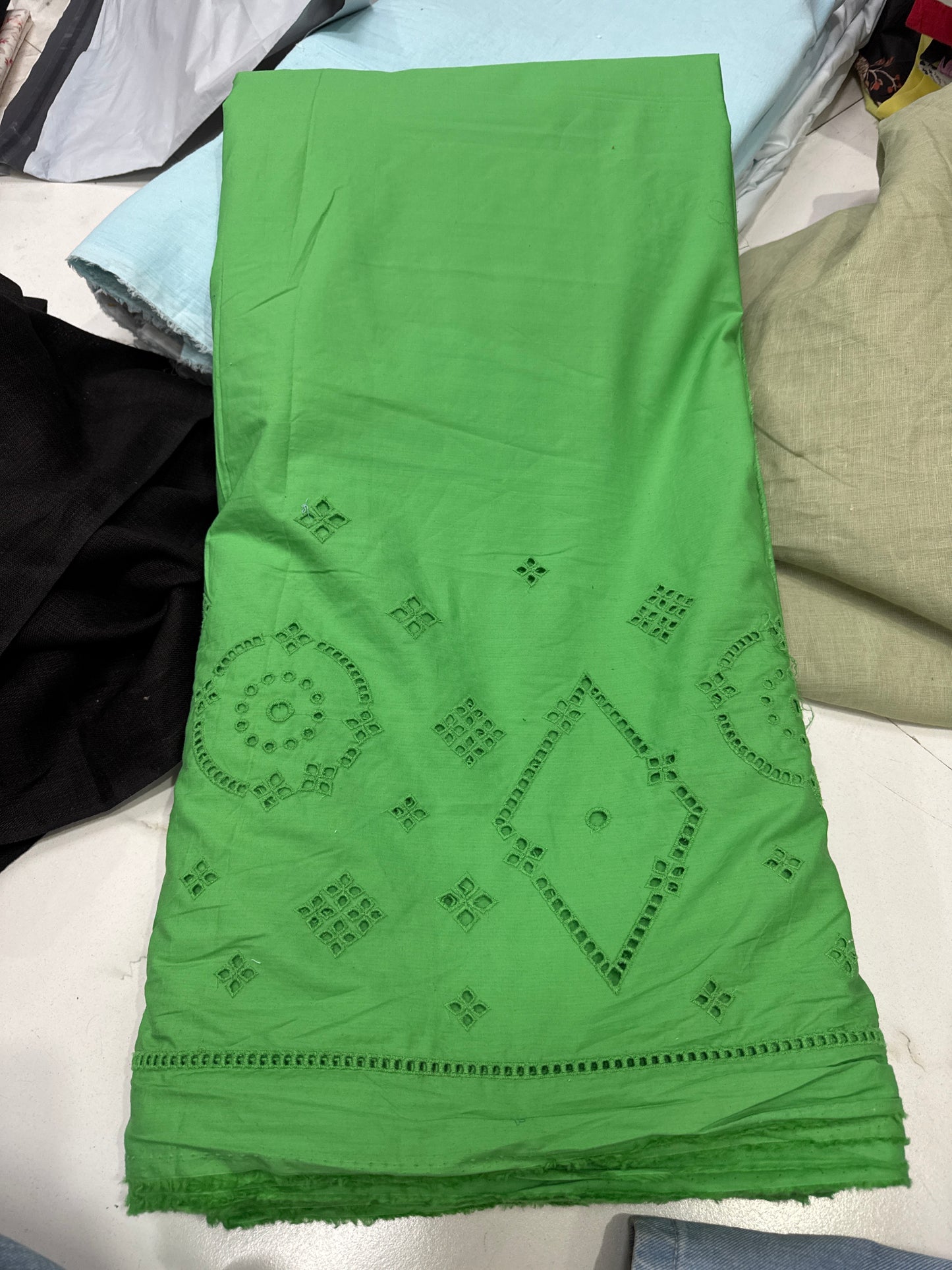 Buy Poplin Hakoba Diamond Border Pakistani Green Fabric