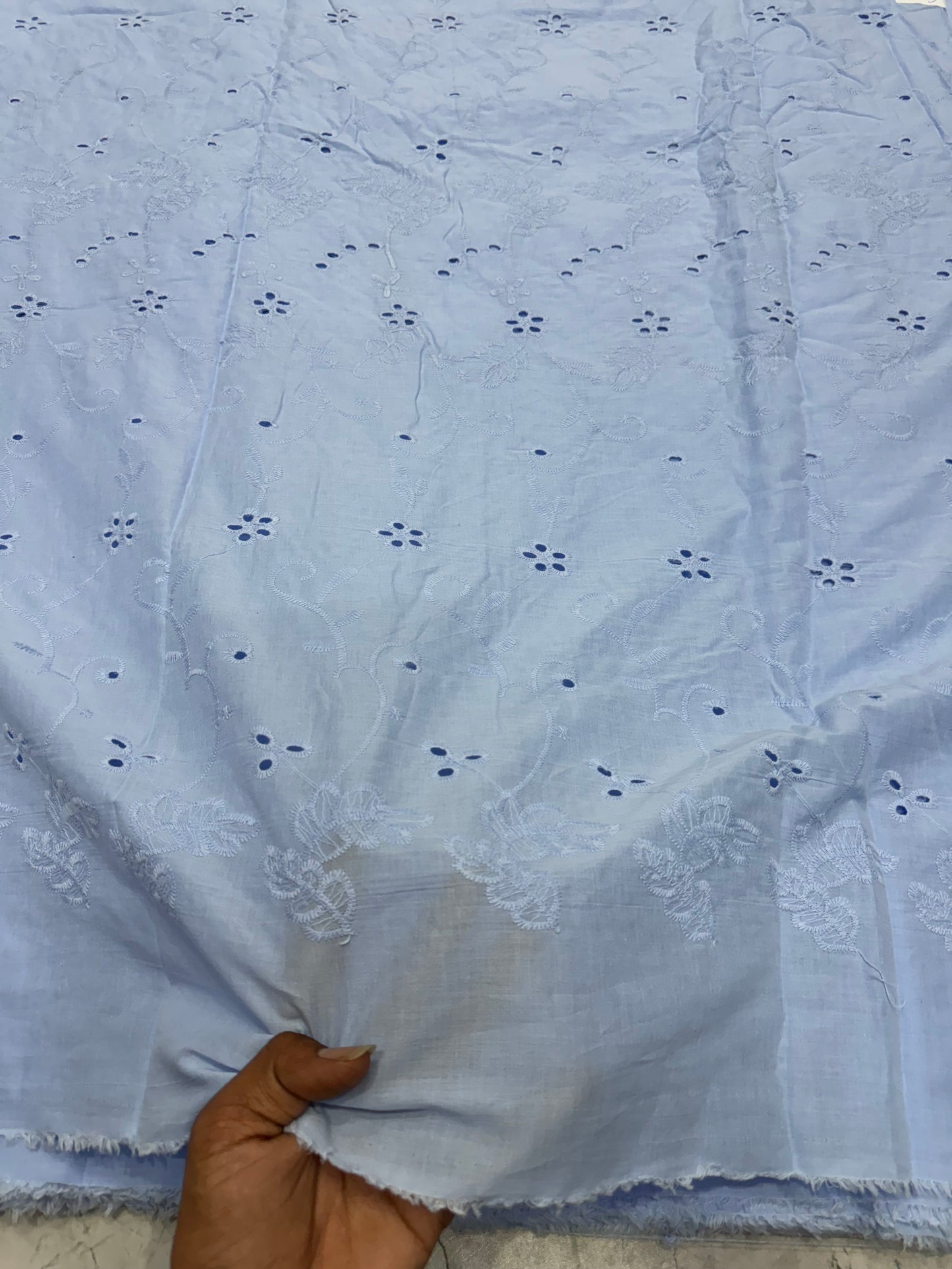 Buy Hakoba Dust Blue Tropical Cutwork Floral Fabric