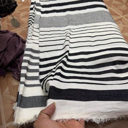 Buy Pure Linen Black and White Stripe Fabric