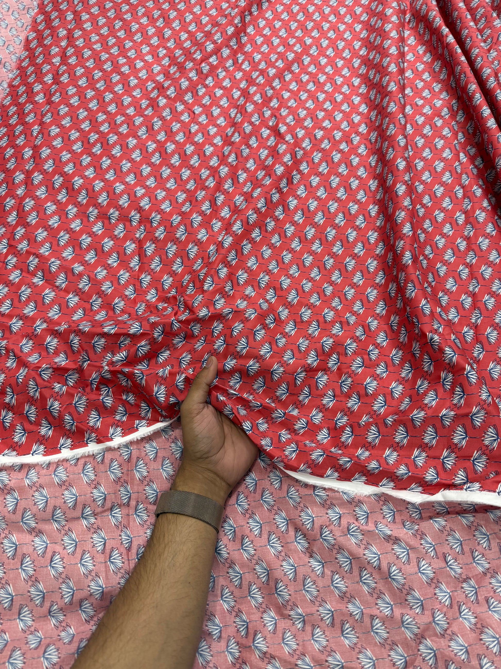 Buy Mul Cotton Fan Flower Printed Fabric - MAF