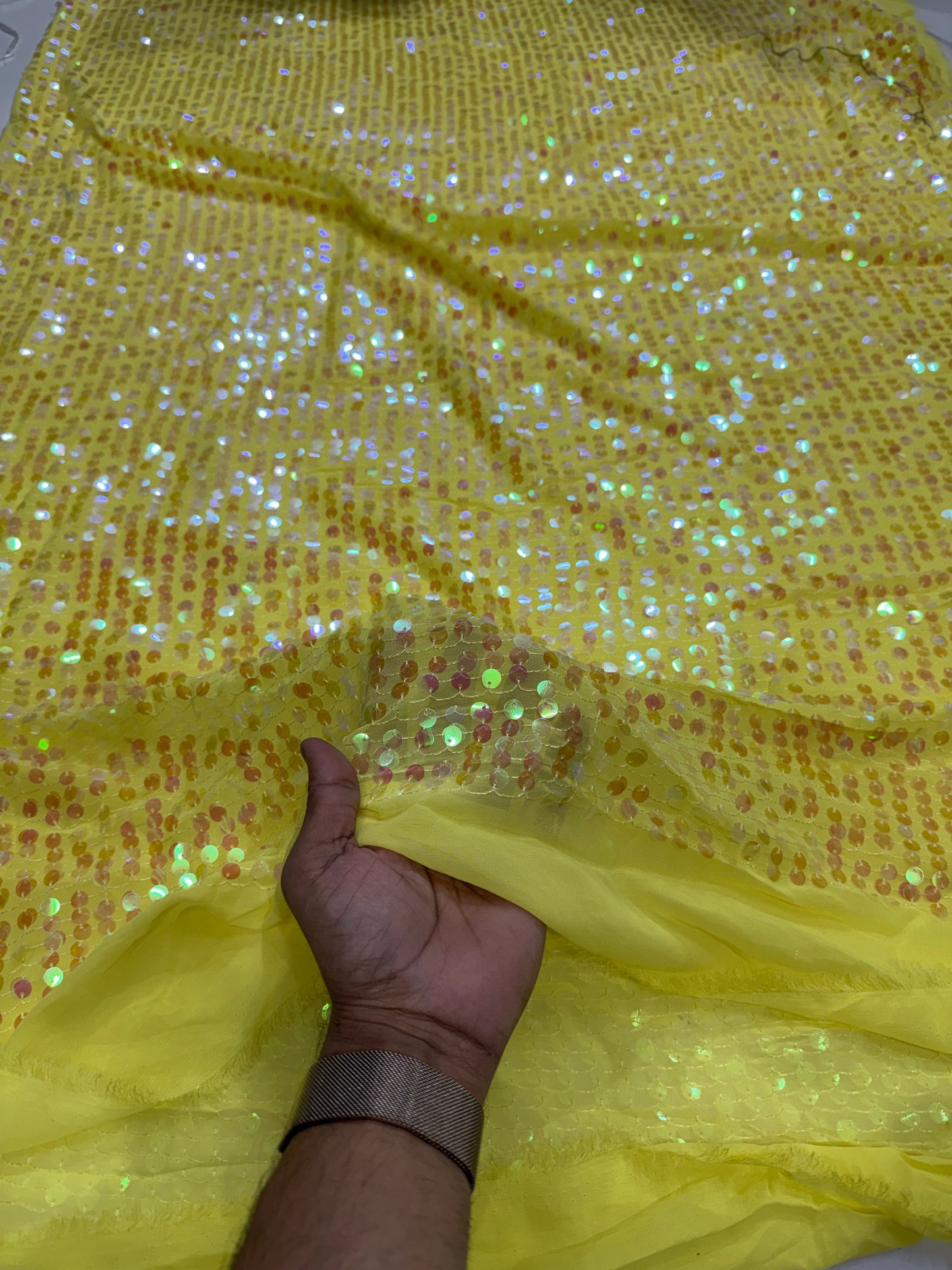 Buy Sequins Yellow Coloured Fabric - MAF 