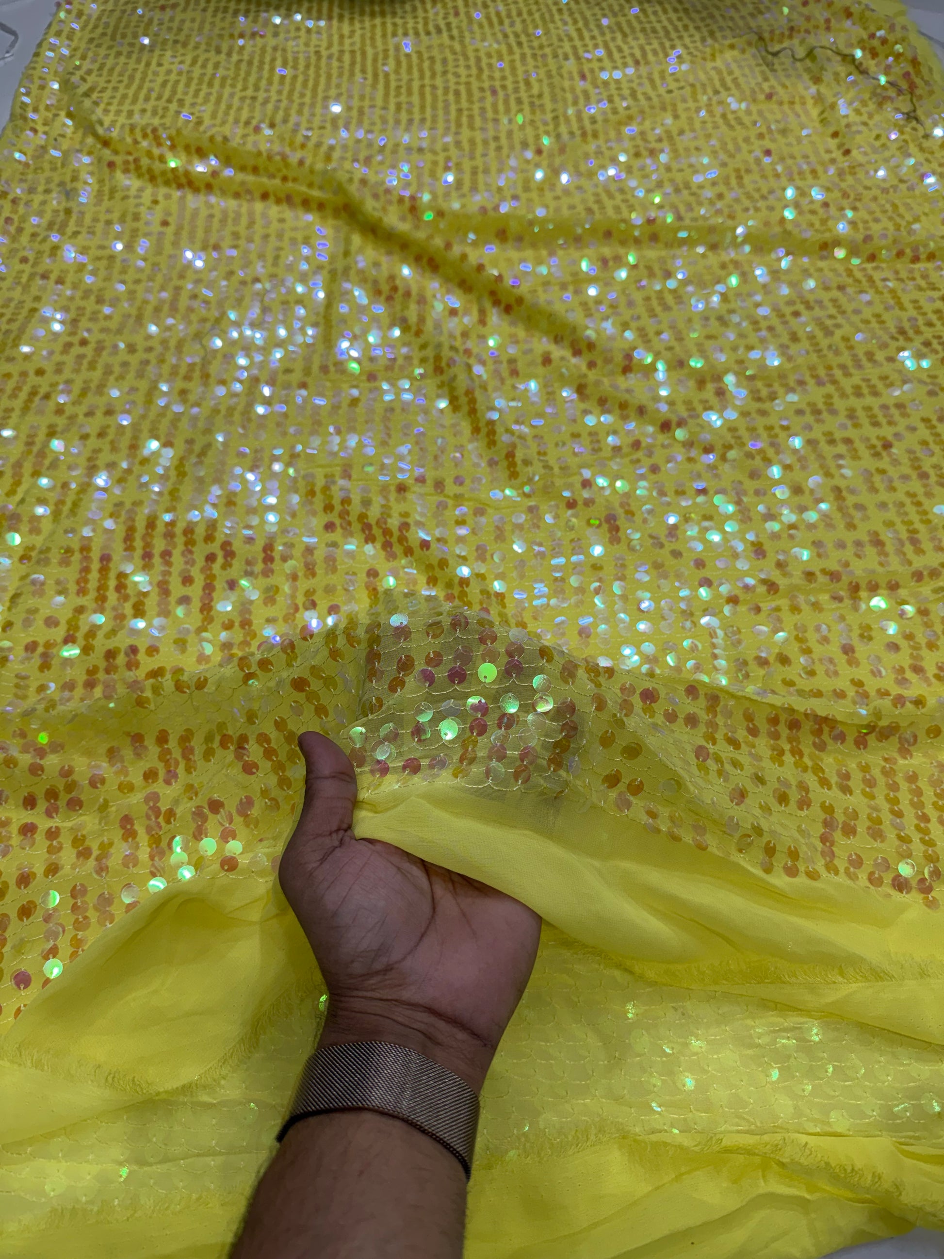 Buy Sequins Yellow Coloured Fabric - MAF 