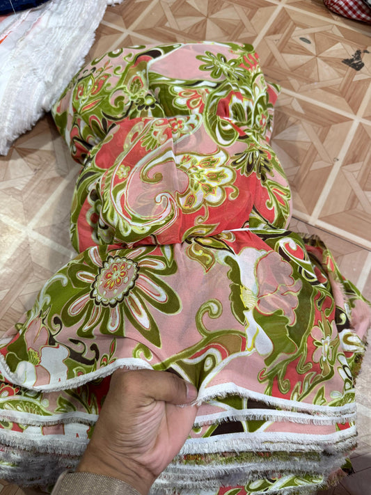 Buy Viscose Georgette Green Jacobean Fabric