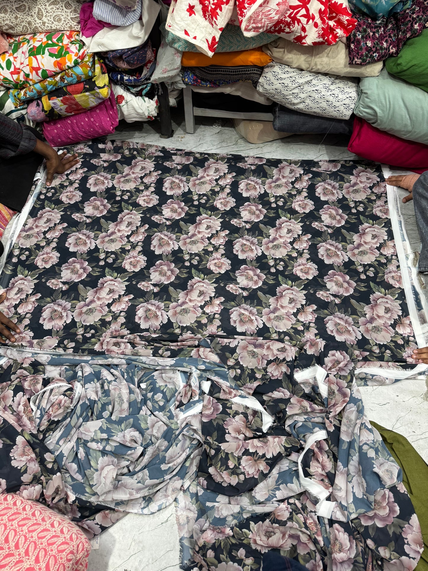 Buy Poly Georgette Black Bold Floral Printed Fabric