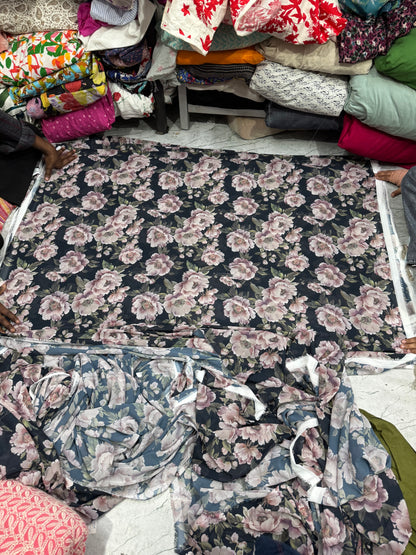 Buy Poly Georgette Black Bold Floral Printed Fabric