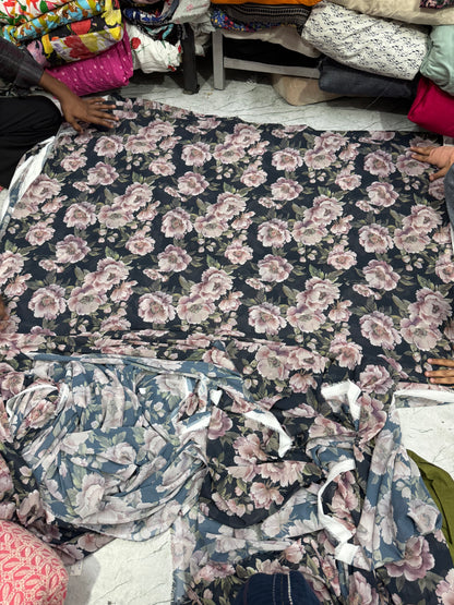 Buy Poly Georgette Black Bold Floral Printed Fabric