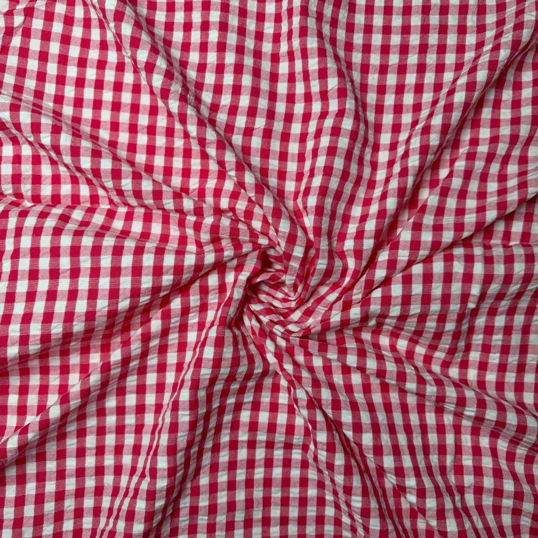 Premium Seersucker Gingham Red & White Check Fabric