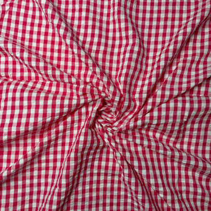 Premium Seersucker Gingham Red & White Check Fabric