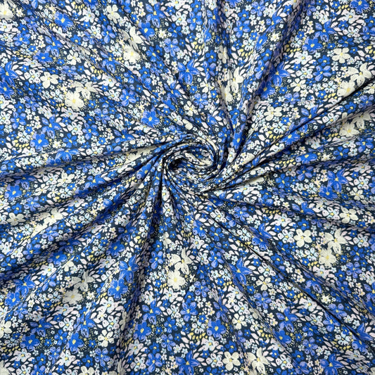 Buy Poplin Tiny Flower Blue Base Printed Fabric