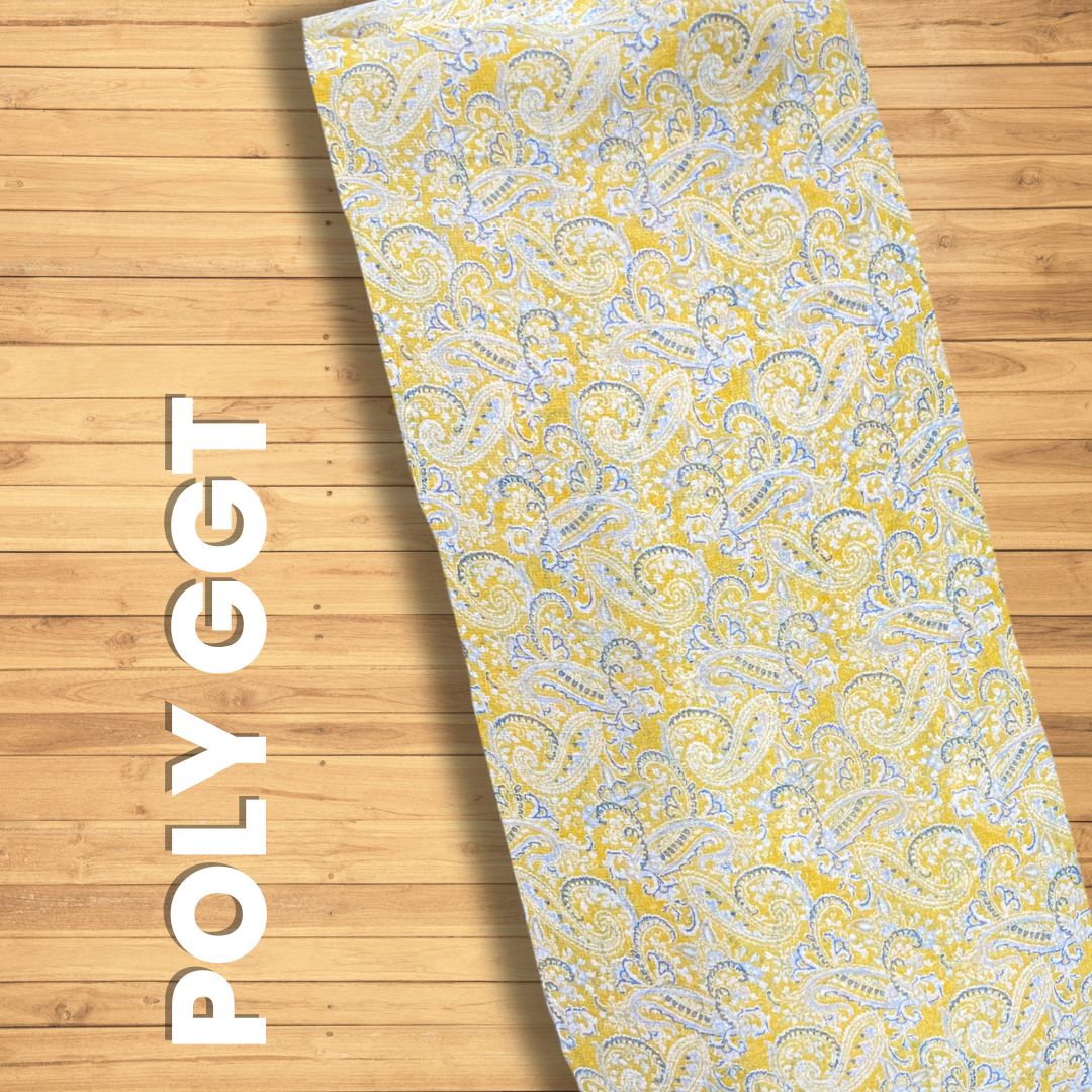 Buy Yellow Poly Georgette Block Print Fabric