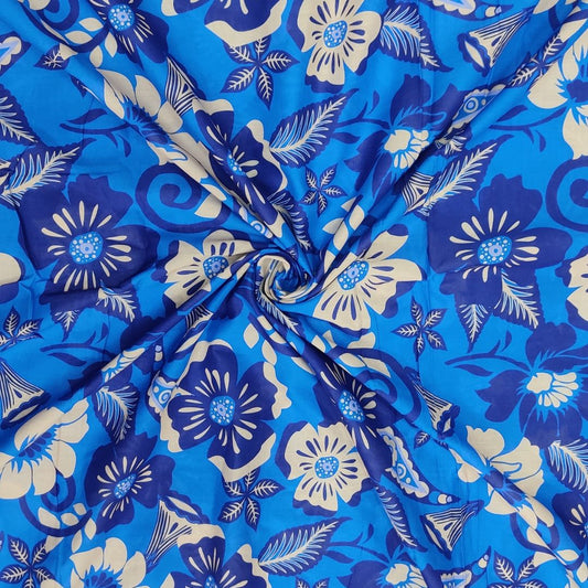 Buy Cotton Cambric Floral Blue & White