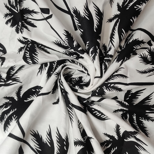 Poplin Tropical Printed Fabric B&W