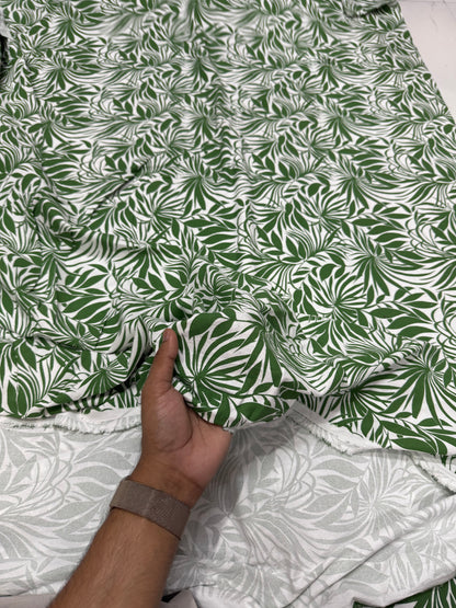 Buy Cotton Linen Bright Green Leaf Printed Fabric