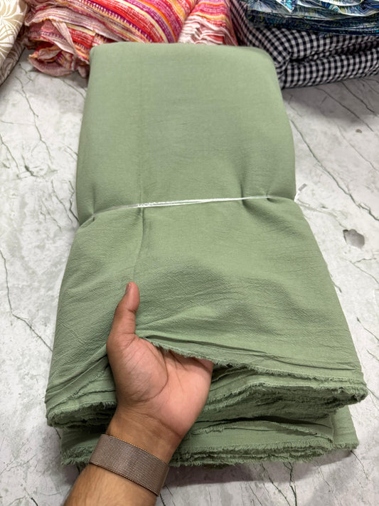 Buy Crimp Cotton Solid Olive Green Fabric