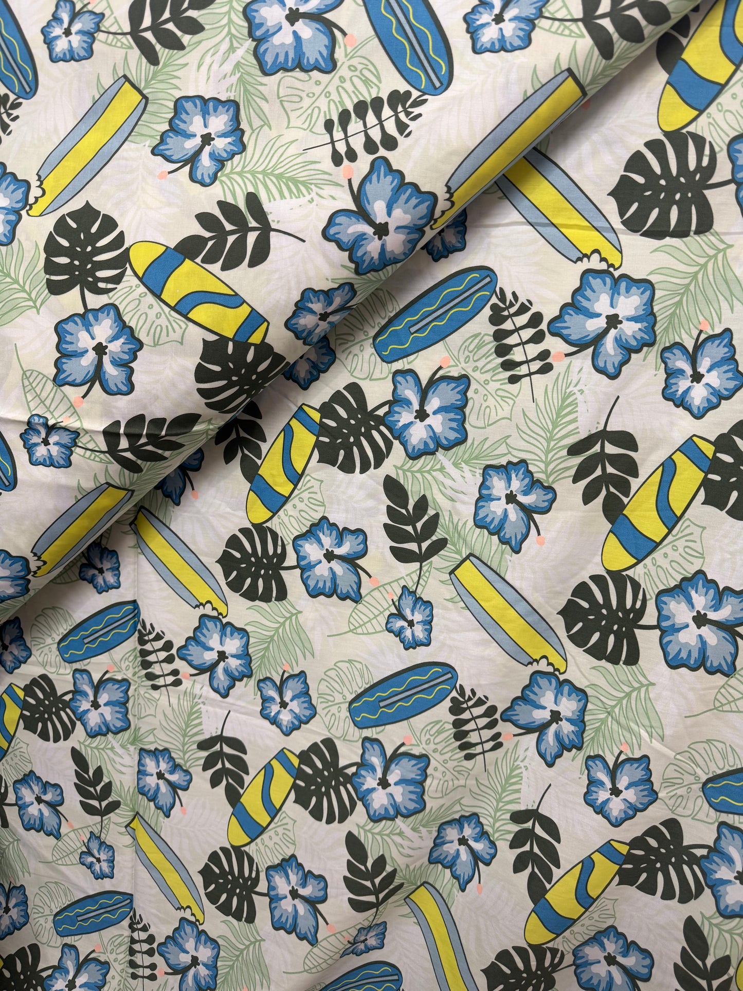 Buy Poplin White Base Beach Vibe Tropical Printed Fabric