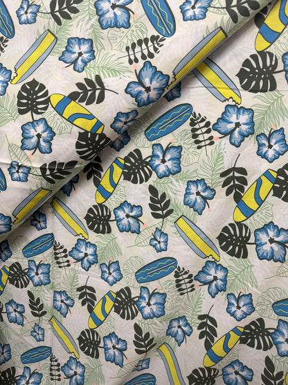 Buy Poplin White Base Beach Vibe Tropical Printed Fabric