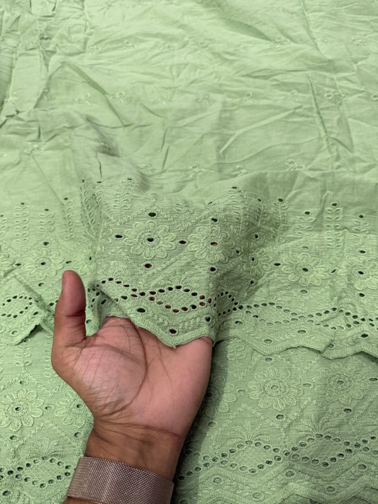 Buy Cotton Hakoba Sage Green  Diamond Embroidery Fabric