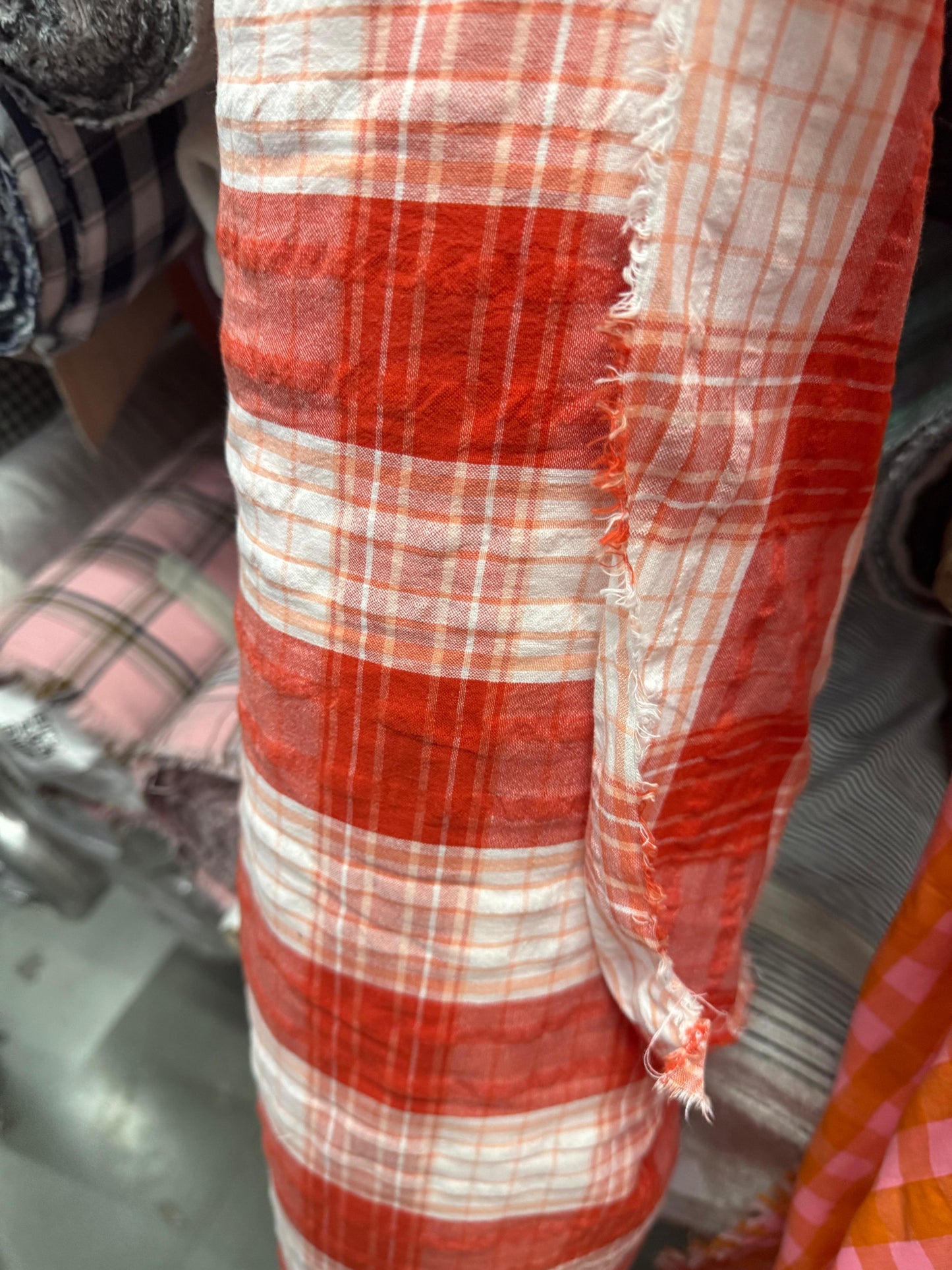 Premium Seersucker Red Tartan Check Fabric