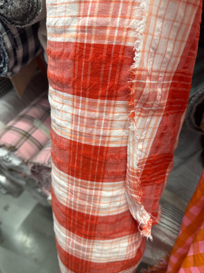 Premium Seersucker Red Tartan Check Fabric