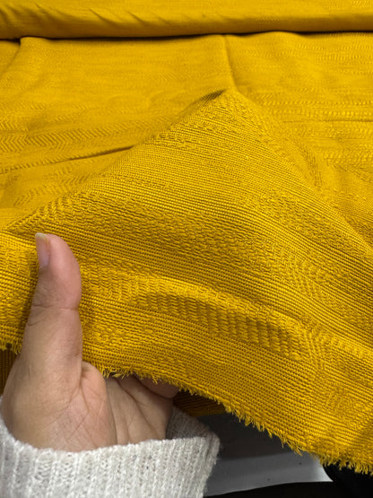 Buy Cotton Heavy Jacquard Mustard Yellow Self Work Fabric