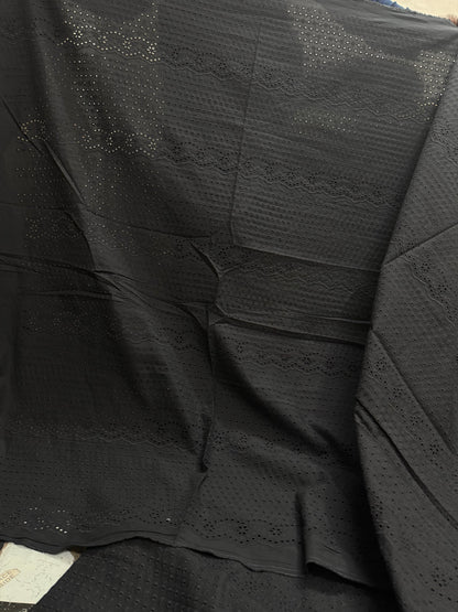 Buy Linen Black Hakoba With Border Flowery Cutwork