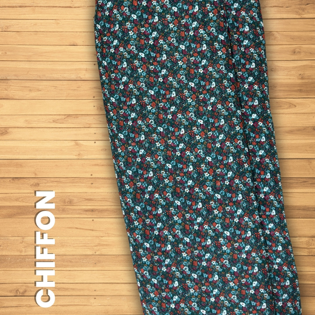 Buy Chiffon Green Floral fabric