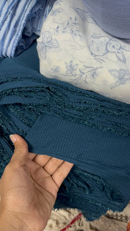 Buy Premium Seersucker Blue Base Self Stripe Fabric