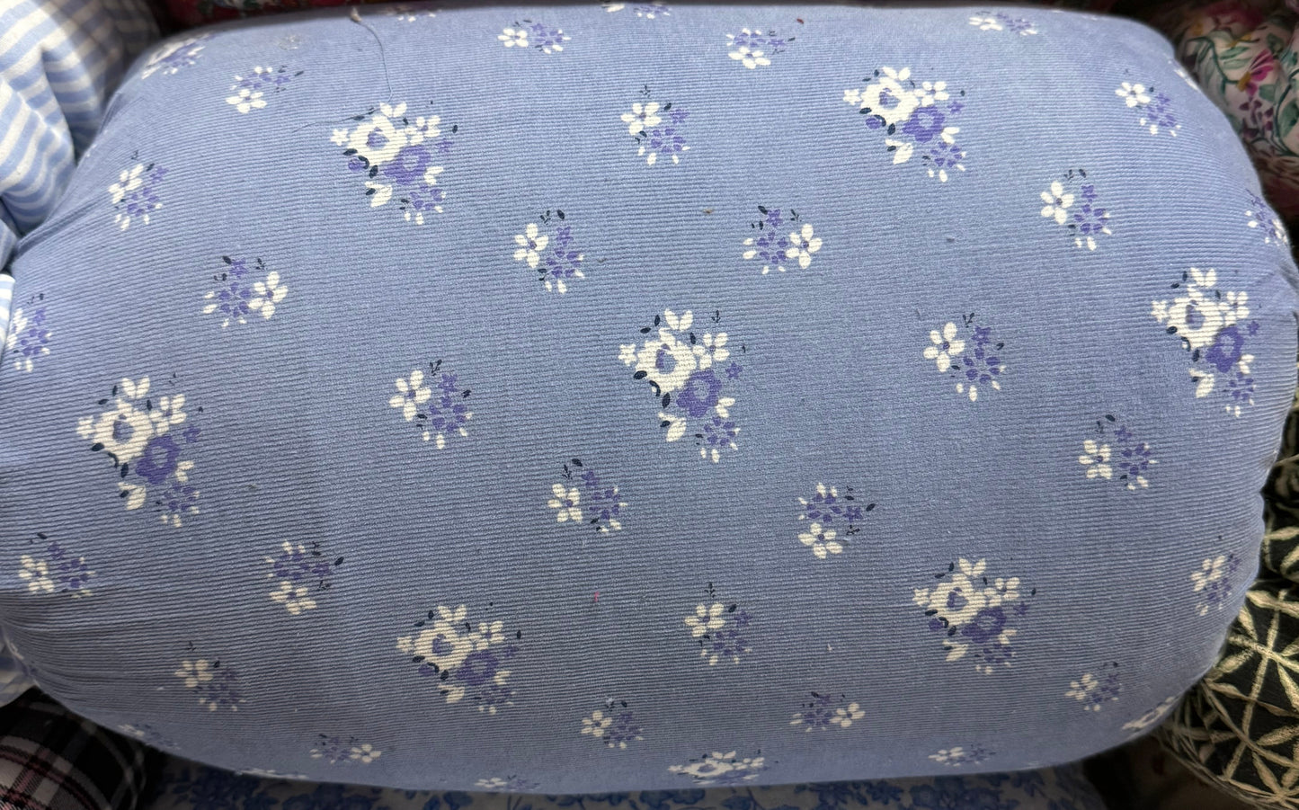 Buy Corduroy Powder Blue Base Aesthetic White Floral Printed Fabric