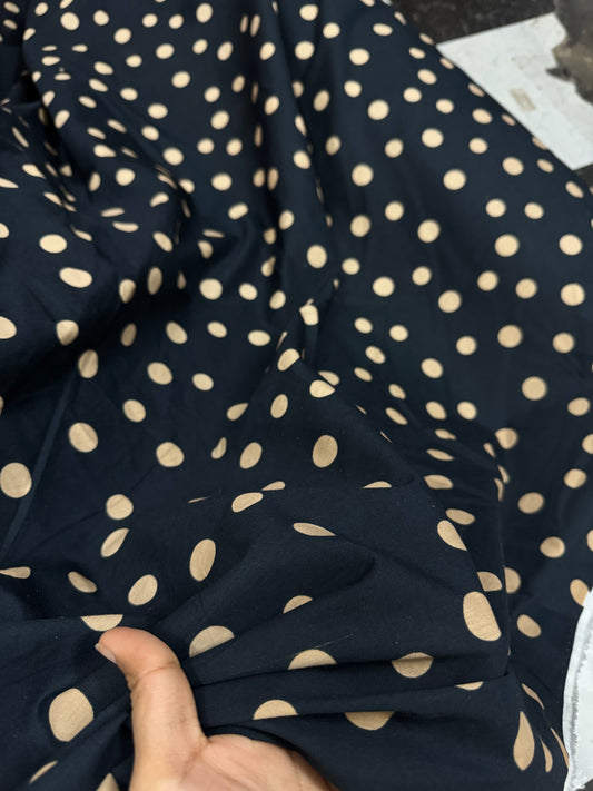 Buy Cotton Poplin Black Base Ivory Polka Printed Fabric