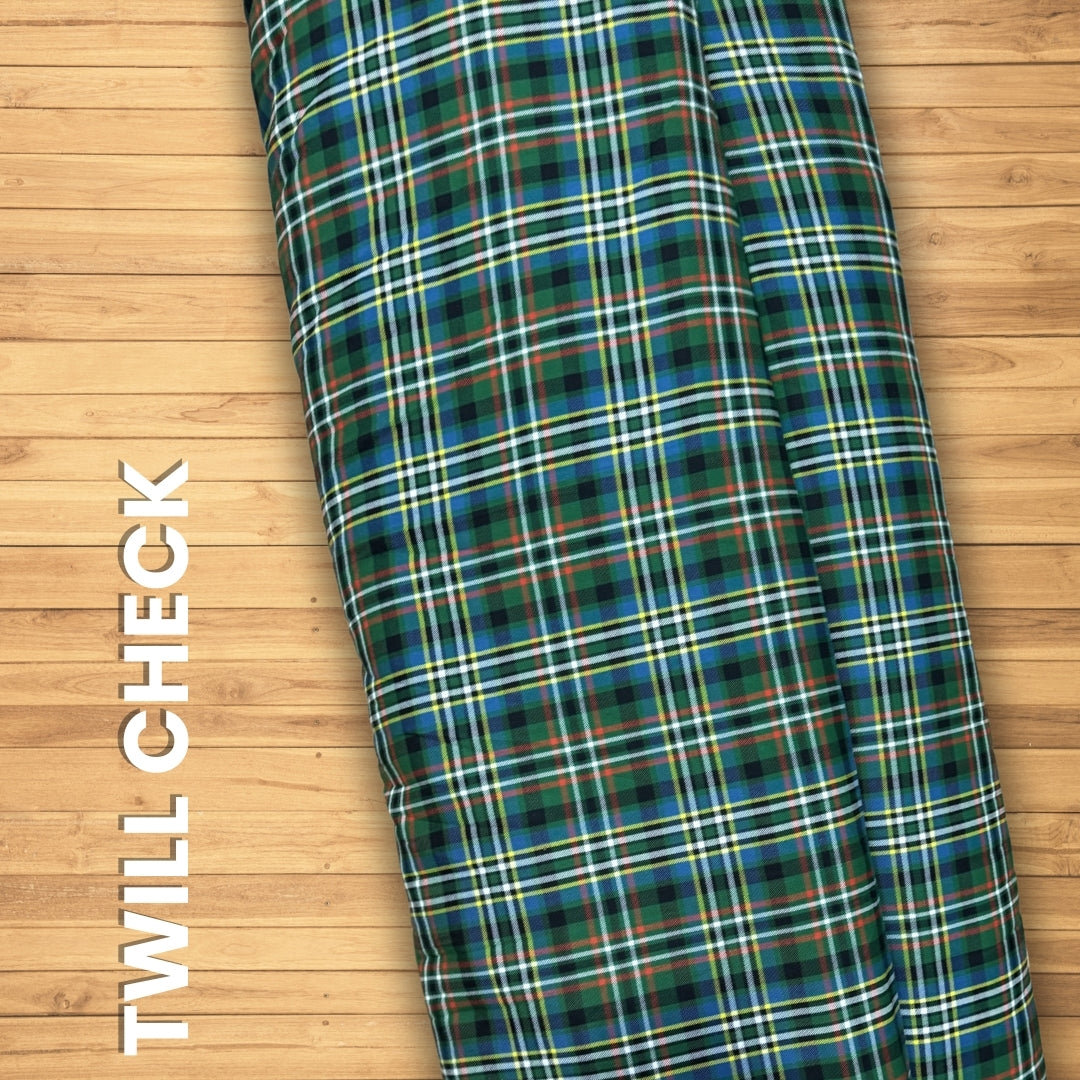 Buy Cotton Twill Brown Green Check Fabric