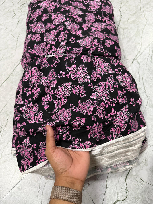Buy Cotton Viscose Purple Black Jacobean Printed Fabric
