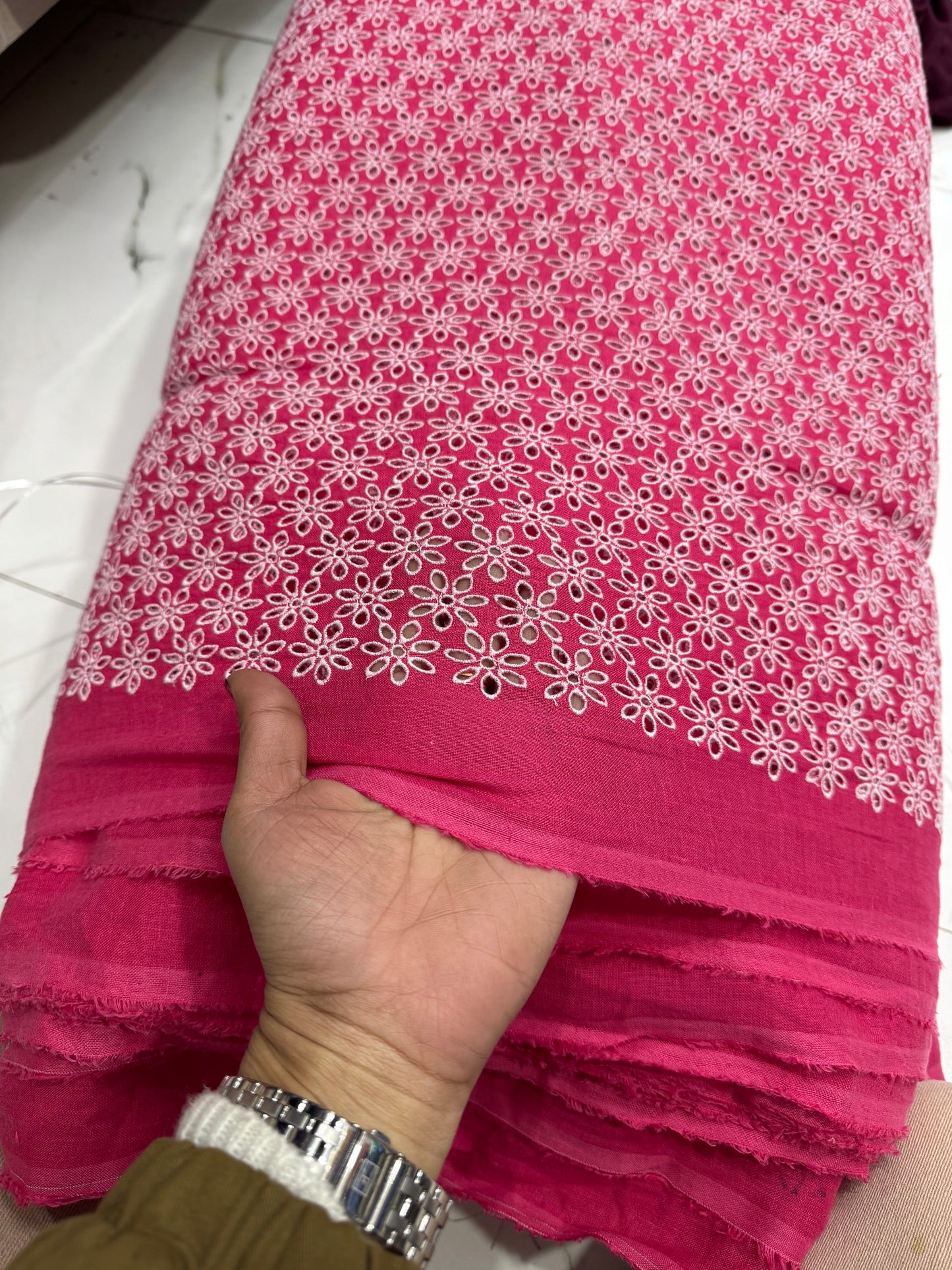 Buy Linen Hot Pink Hakoba Heavy Flowery