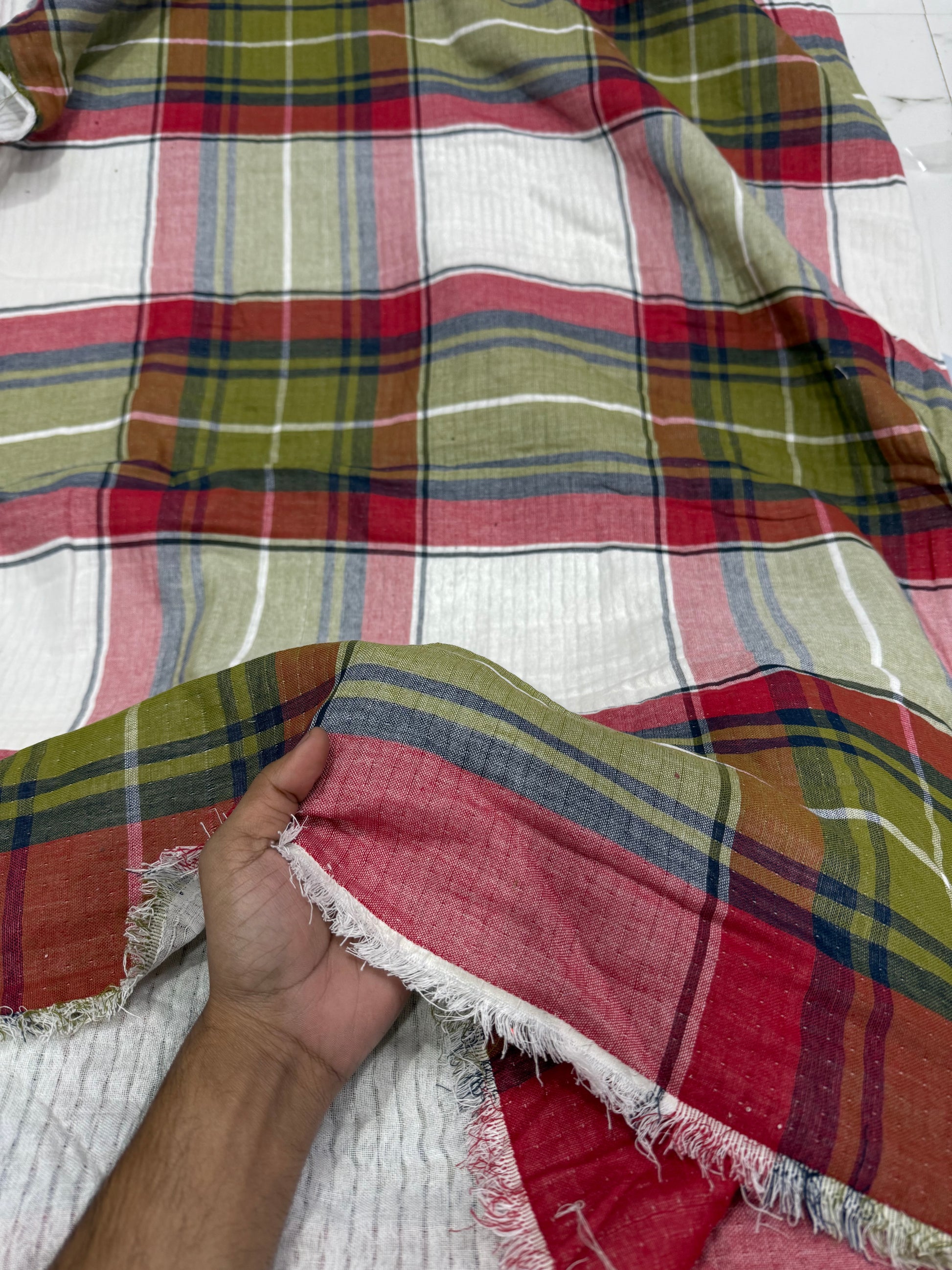 Wadding Cotton Green Red Check Fabric - MAF 