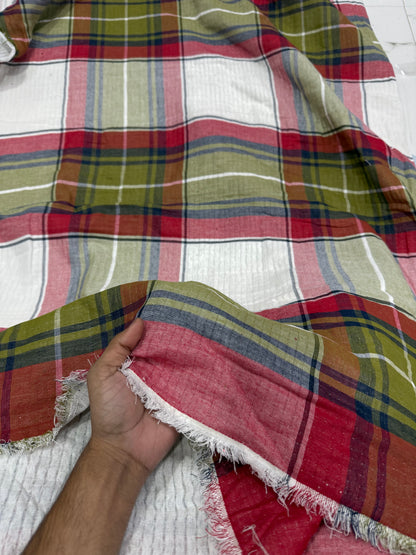 Wadding Cotton Green Red Check Fabric - MAF 