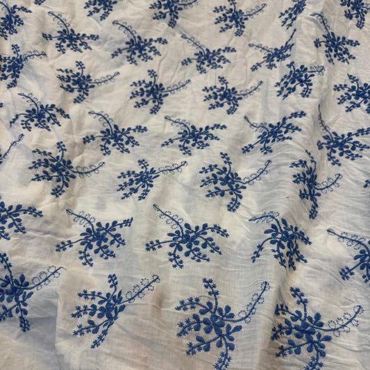 Buy Pure Cotton Cambric Blue Embroidery Fabric