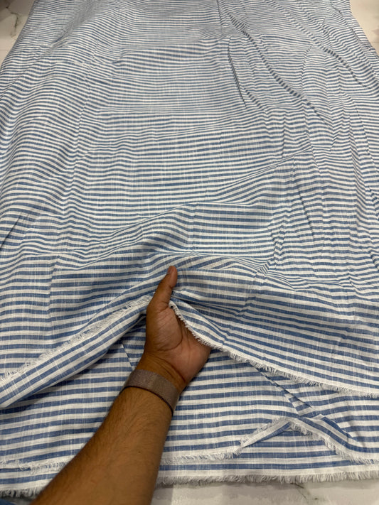 Buy Premium Cotton Linen Y/D Denim Blue Stripe Fabric