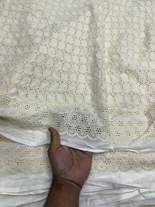 Buy Cotton Hakoba Ivory Box Leaf Embroidery