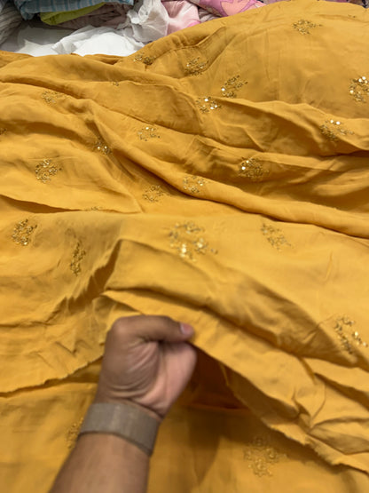 Buy Crepe Silk Mustard Hand Work Fabric