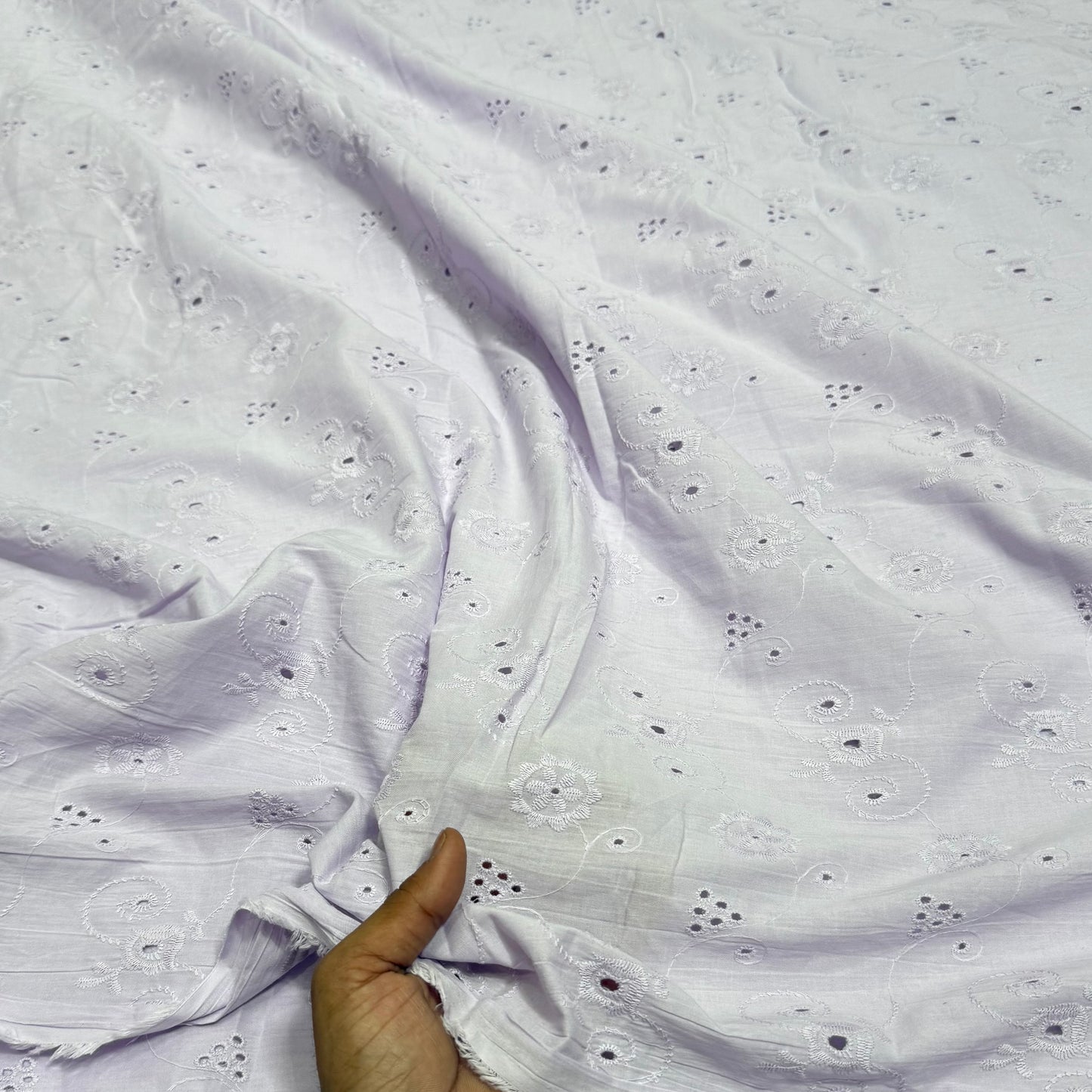 Buy Hakoba Lavender Chikan Work Fabric