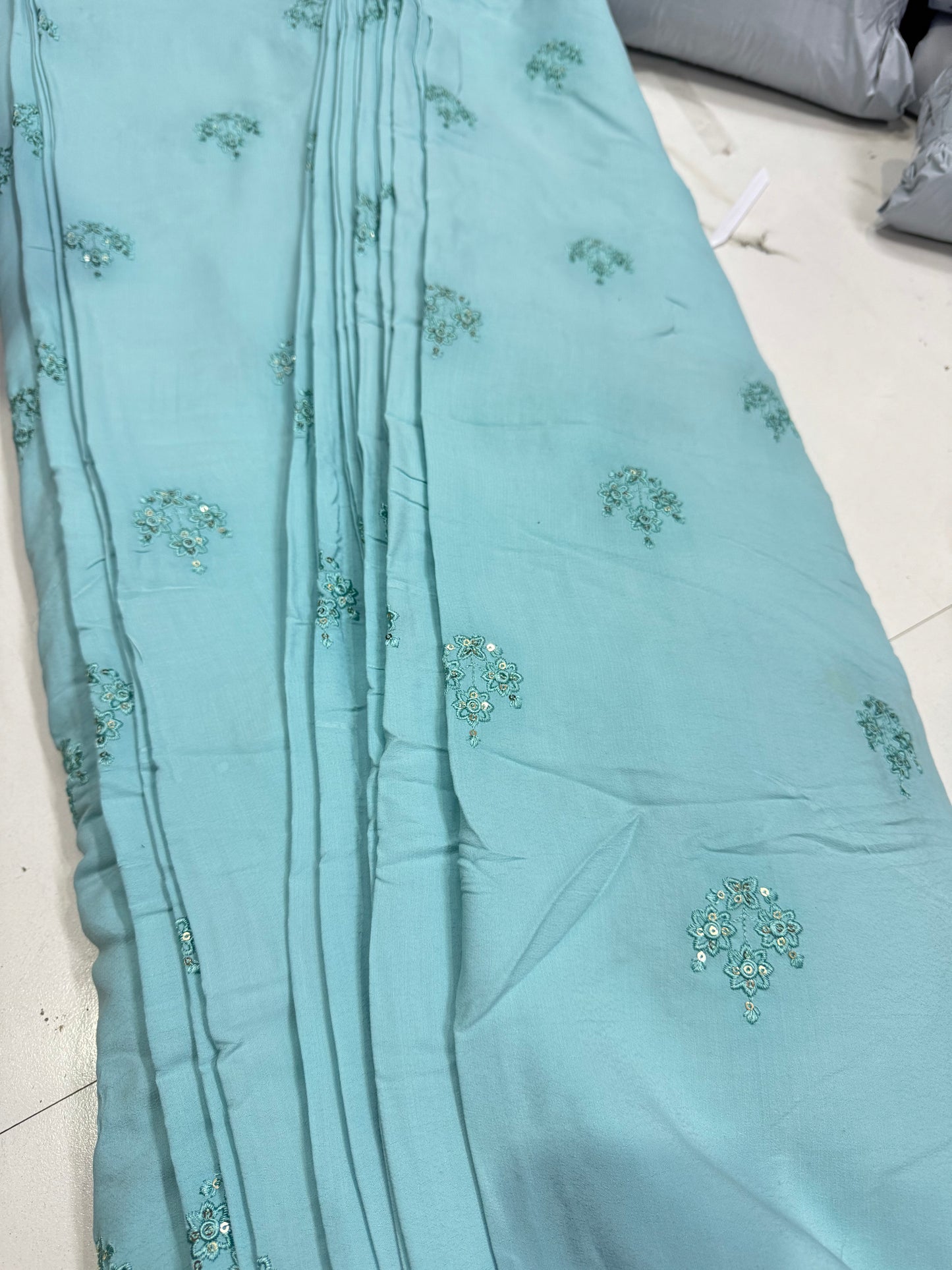 Buy Crepe Silk Powder Blue Hand Work Fabric